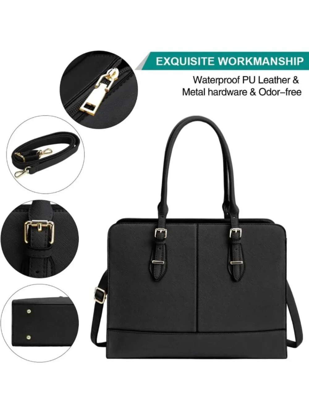 Stylish Leather Laptop Tote Bag for Women - Fits 15.6